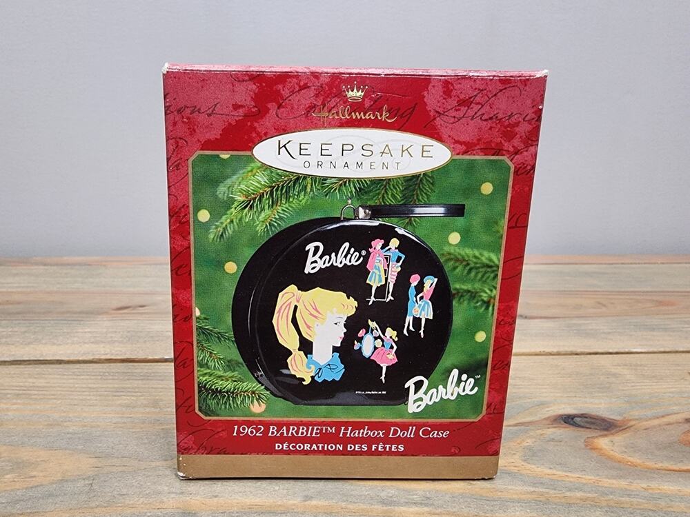 1999 Hallmark Barbie Hatbox Doll Case Vintage Keepsake Tree Ornament EUC